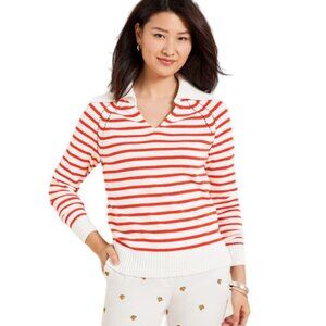 Talbots Johnny Collar Striped Knit Sweater White‎ Orange 2x